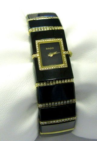 Rado Ladies Diastar 18k Yellow Gold Ceramic Watch W Diamonds - 6 - 1/4 "