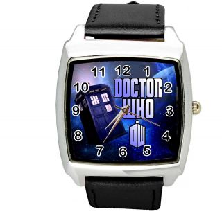 Dr Who E2 Stainless Steel Black Leather Film Movie Dvd Square Sci Fi Watch