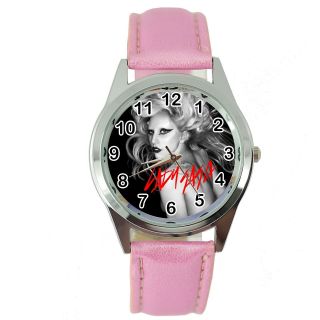 Lady Gaga Born This Way Music Star Singer S Steel Pink Leather Round Cd Watch