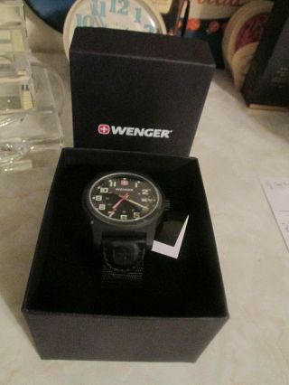 WENGER 41MM BLACK 24HR DIAL PVD SS 100M FIELD CLASSIC WATCH 72815 2