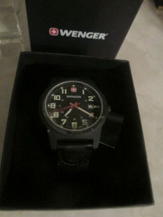 WENGER 41MM BLACK 24HR DIAL PVD SS 100M FIELD CLASSIC WATCH 72815 3