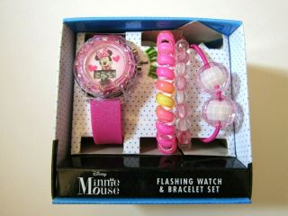 Disney Minnie Mouse Light - Up Crystal Bezel Digital Watch And Bracelet Set 40005