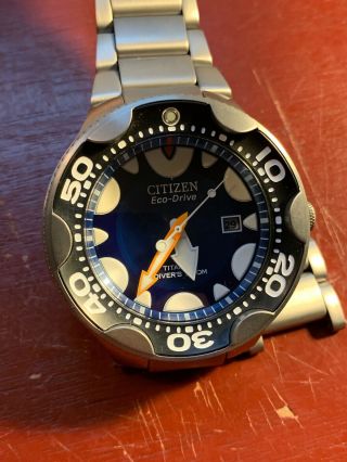 Rare Collectable Citizen Eco Drive Titanium Watch Blue Orca Diver 200m
