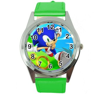 Sonic The Hedgehog Cartoon Film Movie Cd Dvd Video Game Green Leather Watch E3