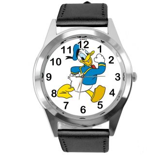 Donald Duck Black Real Leather Film Cartoon Mickey Mouse Cd Dvd Tv Friend Watch