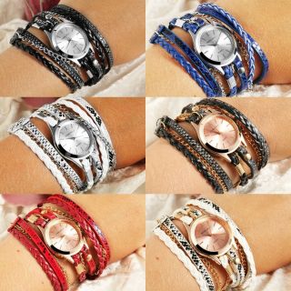 Modische Damenuhr Wickelarmband Lederimitat Analog Ohne Zahlen Damen Armband Uhr
