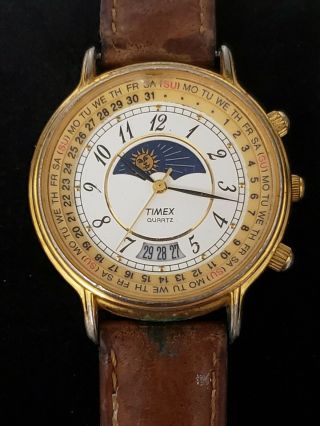 Vintage Rare Timex Sun And Moon Phase Perpetual Calendar Watch - Parts