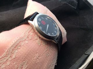 Quartz Watch With Red Target On Black Face And Black Leather Band Work 5