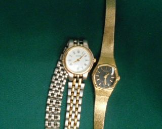 2 Accurist Ladies Wristwatches 1 Stainless Steel And 1 Gold Tone With Black Face