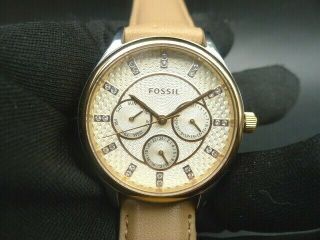 Old Stock - Fossil Bq1566 - 24 Hours Day Date Sand Leather Lady Watch