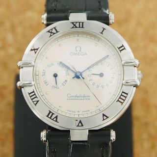 Authentic Omega Constellation Day Date White Dial Steel Quartz Mens Wrist Watch