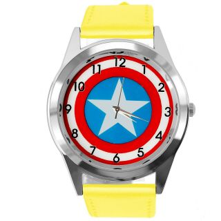 Captain America Film Movie Superhero Yellow Leather Cd Dvd Tv Comics Scifi Watch