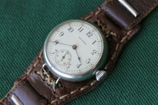 Early 20th Century Waltham Wire Lug Silver Trench Watch From Wwi