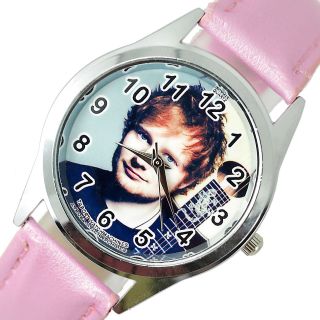 Ed Sheeran Music Star Singer Stainless Steel Pink Leather Band Round Cd Watch