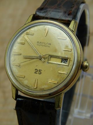 Vintage Swiss Made Baylor Automatic Watch 25 Jewels 20 Microns Gold Plated