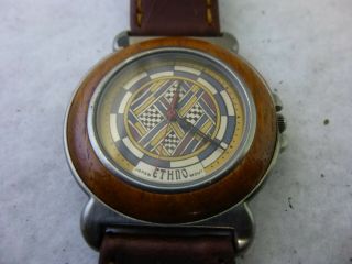 Unique Rare Ethno Watch By Dejuno Burlap & Leather Band African Art