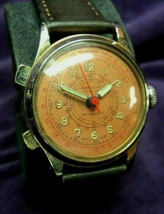 Serviced 1950s Yorkshire Swiss Copper Dial Military Stop - Start Chronograph