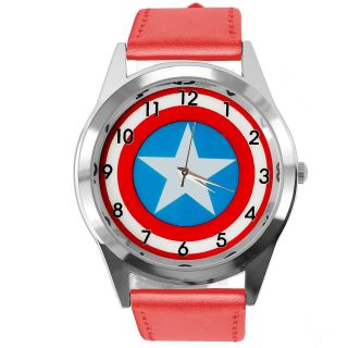 Captain America Film Movie Superhero Red Leather Cd Dvd Tv Comics Scifi Watch