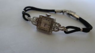 Art Deco Hamilton 14k Solid White Gold Diamonds Bezel & Lugs Ladies Dress Watch