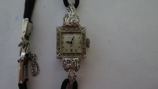 Art Deco Hamilton 14K Solid White Gold Diamonds Bezel & Lugs Ladies Dress Watch 2