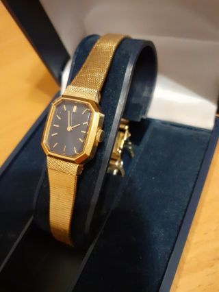 Seiko Quartz Ladies Watch With Navy Blue Face And Gold Strap.  Very Delicate.