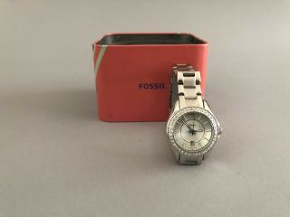 Fossil Ladies Stainless Steel Mini Riley 3 - Hand Analog Glitz Watch With Date