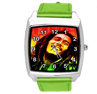 Bob Marley Jamaica Reggae Rasta Soul Green Leather Music Square Cd Dvd Watch E2