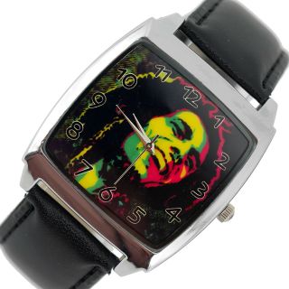 Bob Marley Jamaica Reggae Rasta Soul Leather Music Legend Square Cd Watch