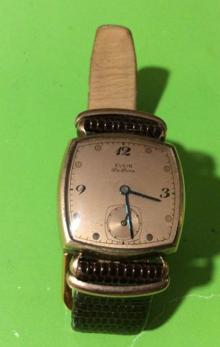 Vintage Mens Elgin De Luxe Wrist Watch W/ Leather Band Not 17 Jewel Gf