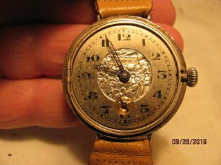 1914 Ww 1 Trench Watch As Found/complete/not Running/wire Lugs/sterling Case/