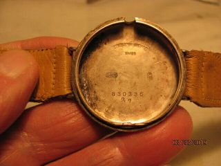 1914 WW 1 trench watch as found/complete/not running/wire lugs/sterling case/ 5