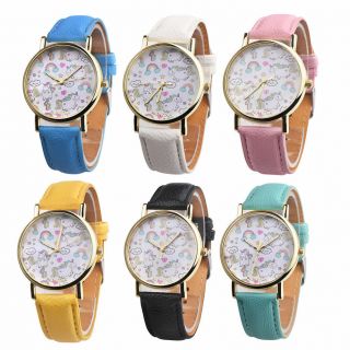 Cute Unicorn Watches Wristwatches Vintage Pu Strap Womens Teens Watch Uk