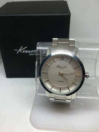 Kenneth Cole Men’s Kc9285 Silver Tone Diamond Accent Watch Aa34