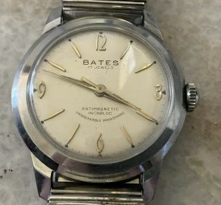 Vintage Men Bates 17 Jewels Watch Antimagnetic Unbreakable Mainspring Prototype?
