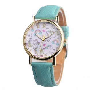 Cute (green) Unicorn Watch Wristwatches Vintage Pu Strap Womens Teens Watch Uk
