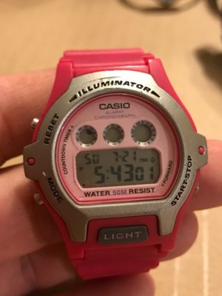 Women Casio Watch Illuminator 3226 Lw - 202h Pink Band Silver Case Alarm Chrono