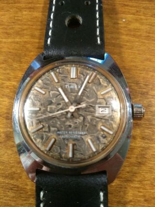 Rare 1976 Timex Viscount Automatic Date Camo Men 