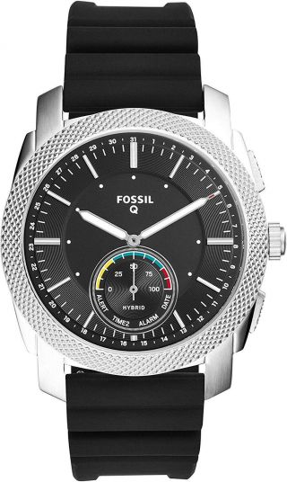 Fossil Hybrid Smartwatch Machine Silver Black Silicone Band Ftw1164