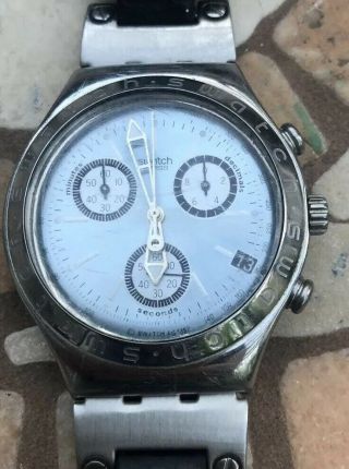 Vintage Swatch Chronograph Watch Stunning Ice Blue Dial