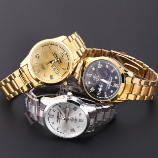 ZD - ARDOUR 18K Gold Plated Silver Stainless Steel Men DAY DATE Casual Wrist Watch 2