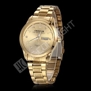 ZD - ARDOUR 18K Gold Plated Silver Stainless Steel Men DAY DATE Casual Wrist Watch 5