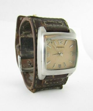 Rare Vintage Fossil Watch With Date And Leather Band