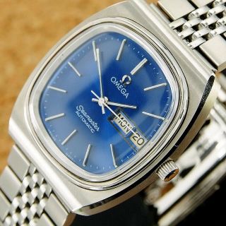 Authentic Mens Omega Seamaster Day Date Blue Dial Stainless Steel Automatic