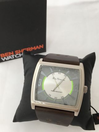 Ben Sherman Gents Retro Style Large Square Dial Brown Faux Leather Strap
