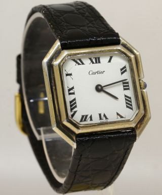 Vintage Unisex Cartier Sterling Gold Plated Hand - Winding Watch E20