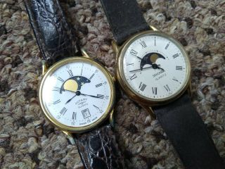 2x Gents Vintage Moonphase Watches Rotary Sekonda Spares/repairs
