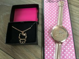 Girls / Womans Hello Kitty Gold Coloured Watch And Necklace.