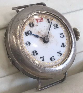 Vintage Antique 1923 Post Ww1 Trench Military Style Watch Officers Silver 925