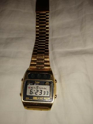 Vintage Pulsar Rare Gold Tone S.  Steel Digital Alarm Japan Y703 - 5009 Watch - Runs