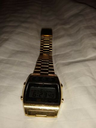 Vintage PULSAR Rare Gold Tone S.  Steel Digital Alarm Japan Y703 - 5009 Watch - Runs 2